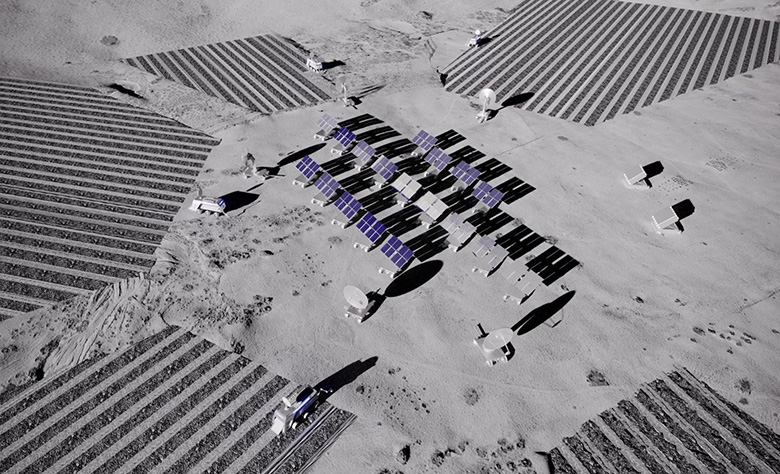 Арт-концепт лунной станции по добыче гелия-3. Источник: Midjourney / Habr